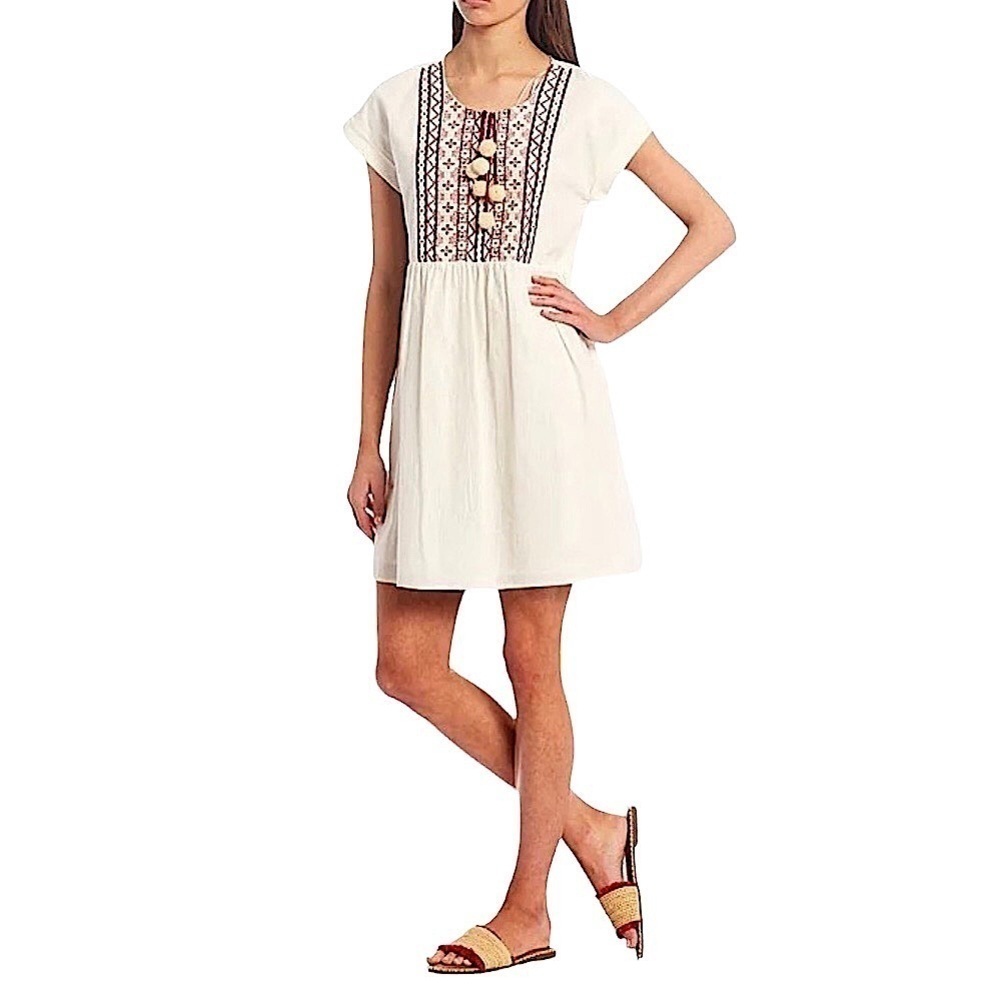 CHELSEA & Violet Embroidered Pom Pom Tie Dress XZ